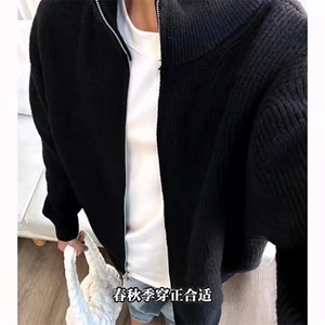 重磅秋冬北极绒双拉链毛衣开衫美式复古休闲慵懒风宽松针织衫外套图片