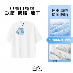 冰感工艺防晒吸湿速干240克宽松微弹纯色打底衫小领口圆领短袖T恤图片