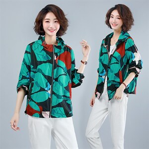 2022年夏季宽松型薄款通勤拉链连帽长袖抽图案防晒服外套图片 2022年夏季宽松型薄款通勤拉链连帽长袖抽图案防晒服外套图片