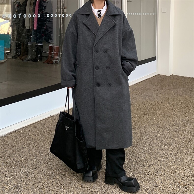 秋冬毛呢大衣男长款过膝西装领呢子风衣外套DY28 P75图片