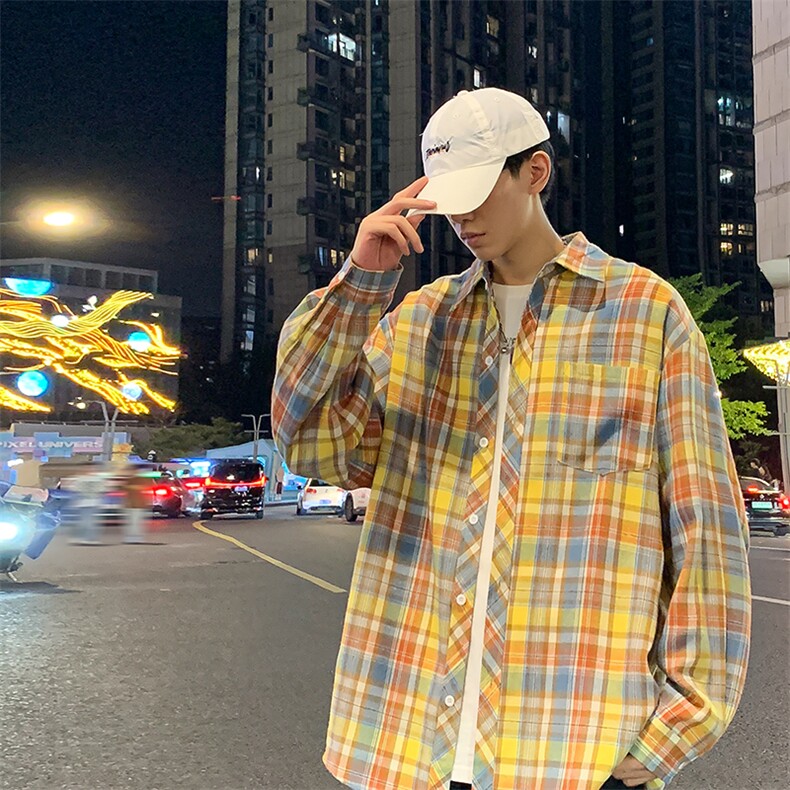 秋季港风格子衬衫宽松外套男女衬衣百搭格子外套CS2428P35,男装衬衫,电商A128