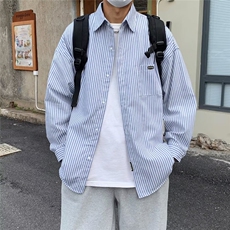 条纹衬衫长袖男春秋季款日系cityboy宽松休闲衬衣外套潮CS224-p30，男装衬衫，星座1008