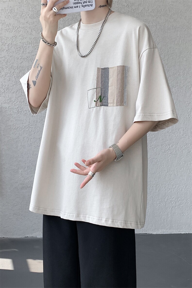 8XL-M高品质纯棉美式复古宽松简约百搭学院风短袖T恤上衣男DX343,男装T恤,电商D206-1