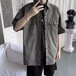 夏季短袖休闲工装衬衣男生宽松凉爽衬衫超薄外套上衣图片