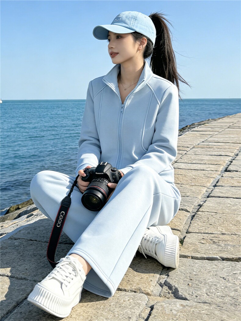 欧货时尚运动套装女春季新款洋气减龄立领拉链开衫卫衣卫裤两件套,女装套装/套裙,江南
