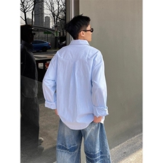 撞色条纹长袖衬衫美式潮牌宽松休闲开衫衬衣外套513ACS2606特P28，男装衬衫，星座513A