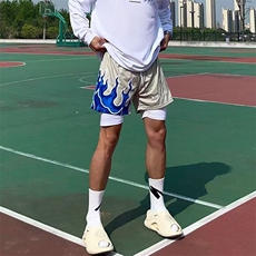 夏季火焰美式篮球短裤运动休闲2025黑色速干宽松训练系带四分裤，男装牛仔裤，星座506A
