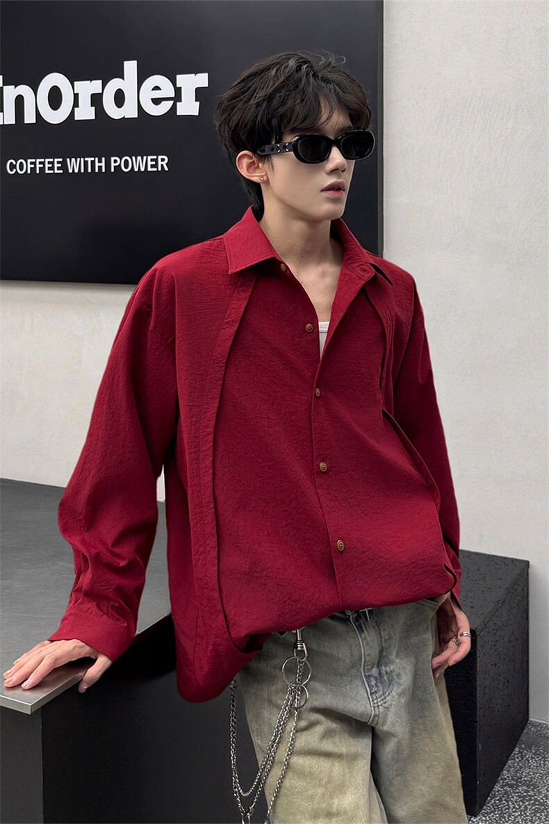 CS1159-特P33控58秋季潮流大码拼接高级感痞帅衬衫宽松外套男,男装衬衫,电商A059