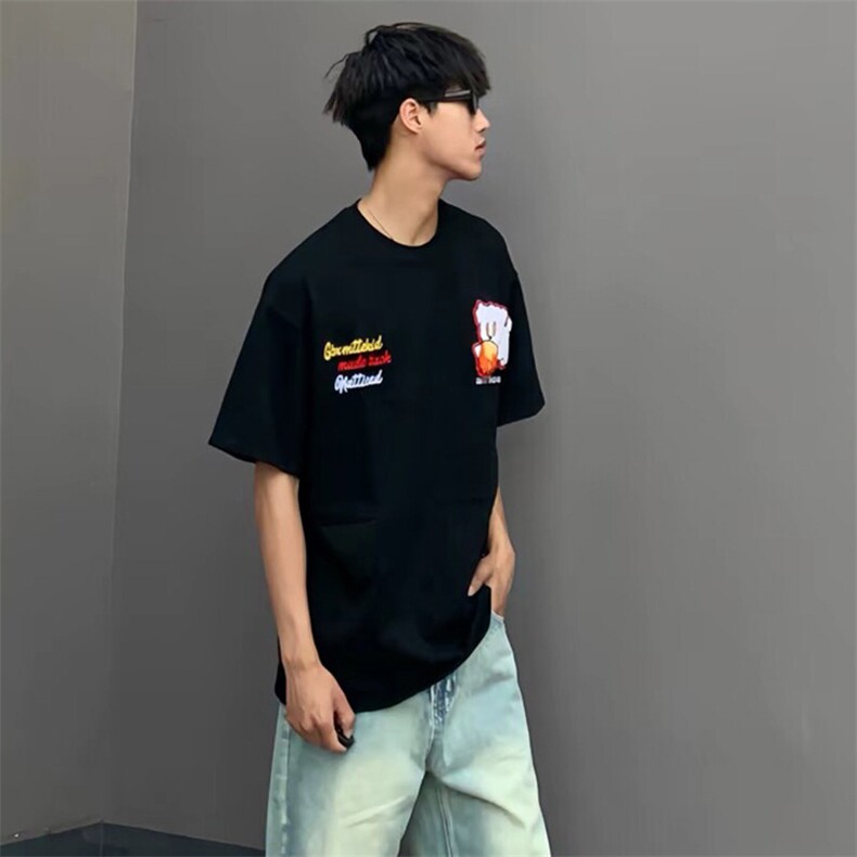 万针全刺绣工艺抖音得物高品质260克重磅纯棉双纱美式高街短袖T恤,男装T恤,电商A486