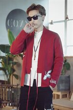 9053*咖啡厅中国风男士仙鹤绣花长袖开衫毛衣针织衫男酒红*P85，男装针织衫/毛衣，星座1516（原B303）