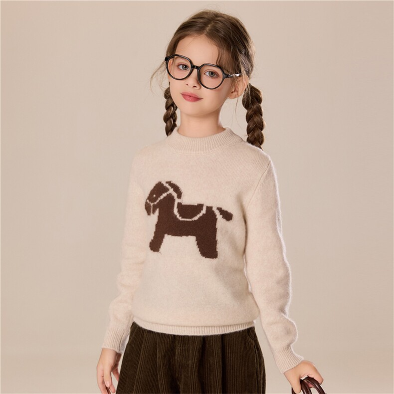 秋冬时尚百搭通勤儿童衫7针小马图案半高羊绒衫时尚儿童毛衣，童装儿童羊绒衫，跳跳羊儿童羊绒衫