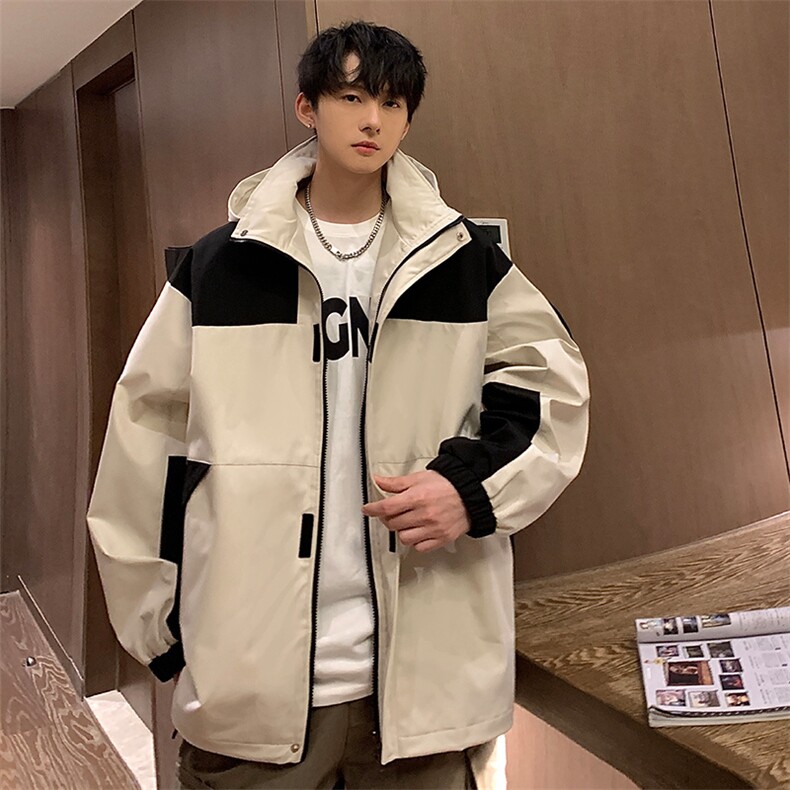 春款工装连帽夹克潮流拼色宽松贴标户外冲锋衣外套CYJK9236-P80,男装夹克,电商A128