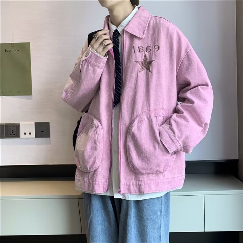 春秋季美式复古牛仔外套男宽松水洗做旧痞帅气工装夹克男,男装工装外套,星座1210-1