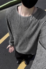 纯色褶皱圆领长袖T恤男宽松打底衫潮牌高级感5Q4060-TP2548，男装T恤，电商A102