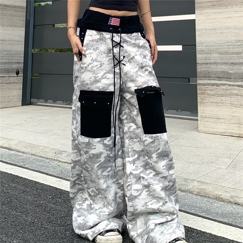 港风秋冬款男女牛仔裤双裤头扎染迷彩直筒宽松长裤NK8051P65,男装牛仔裤,星座1013-1