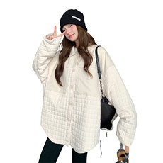 极简奶油风时尚棉服女2025秋季新款宽松圆领排扣短外套高级感气质，女装棉衣/棉服，2D034