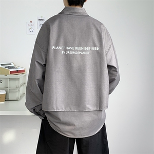 潮牌新款不规则设计感衬衫男宽松字母印花衬衣外套CS0600-P43图片