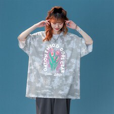 中性风2022夏季新款扎染印花图案情侣短袖T恤T963P45控58，女装T恤，A247A