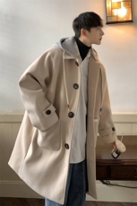 现货连帽毛呢大衣男女韩版潮流中长款风衣外套812-F607-P128，男装风衣，星座812