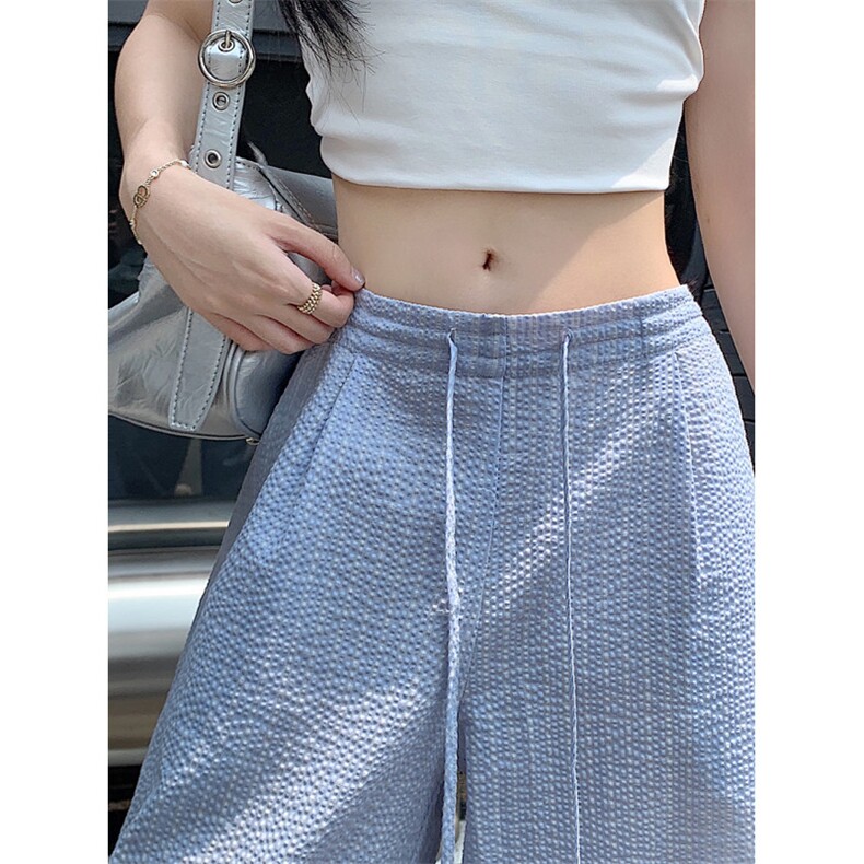 蓝色韩版木耳边格子休闲裤男女2026夏季新款直筒显瘦宽松阔腿裤,男装休闲裤,星座410-6（原星座1304-1）
