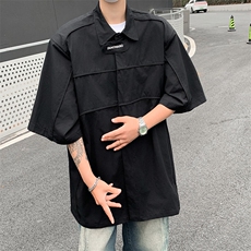 青少年慵懒新款夏季免烫原宿潮纯色标准时尚衬衫潮流五分袖日系，男装衬衫，星座506A
