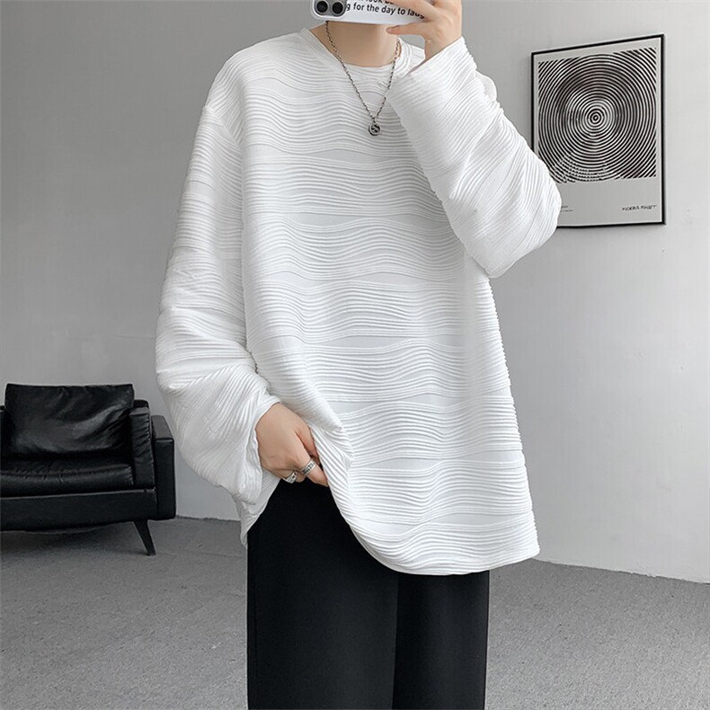8XL-M肌理感长袖T恤男宽松重磅上衣痞帅高级感内搭打底衫P45控68,男装T恤,电商D206-1