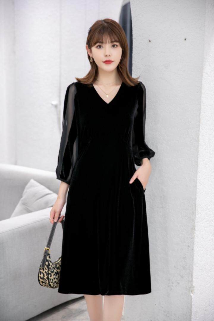 秋装新款上市金丝绒连衣裙M一XXL，女装连衣裙，拉思维加丝