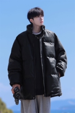 港风鳄鱼纹棉衣男手塞棉夹克PU皮棉服外套男8507P120控158，男装夹克，星座227-7