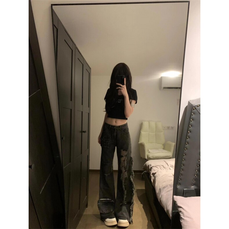 【网图】乞丐破洞牛仔裤男女款美式vibe工装裤子Y9200WW-特P55,男装牛仔裤,星座1007（原301D）