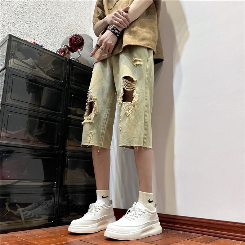 D2051-p45-控68  现货风宽松cleanfit牛仔裤七分裤黑暗图片