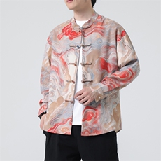 原创新中式春夏新品{宇宙心空}数码印花潮立领长袖衬衫31220，男装衬衫，星座305A（原312A-1）