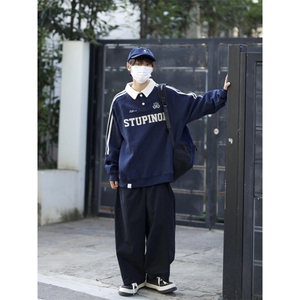男女潮牌复古polo领卫衣秋冬款内搭长袖美式潮流宽松ZT701 P27图片