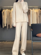 2025年秋季新款高领针织套装休闲时尚百搭，女装套装/套裙，暖思雅