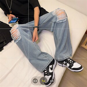 新款男女高街破洞宽直筒个性潮牌牛仔裤长裤子NZ689 批45 控68,男装牛仔裤,星座715