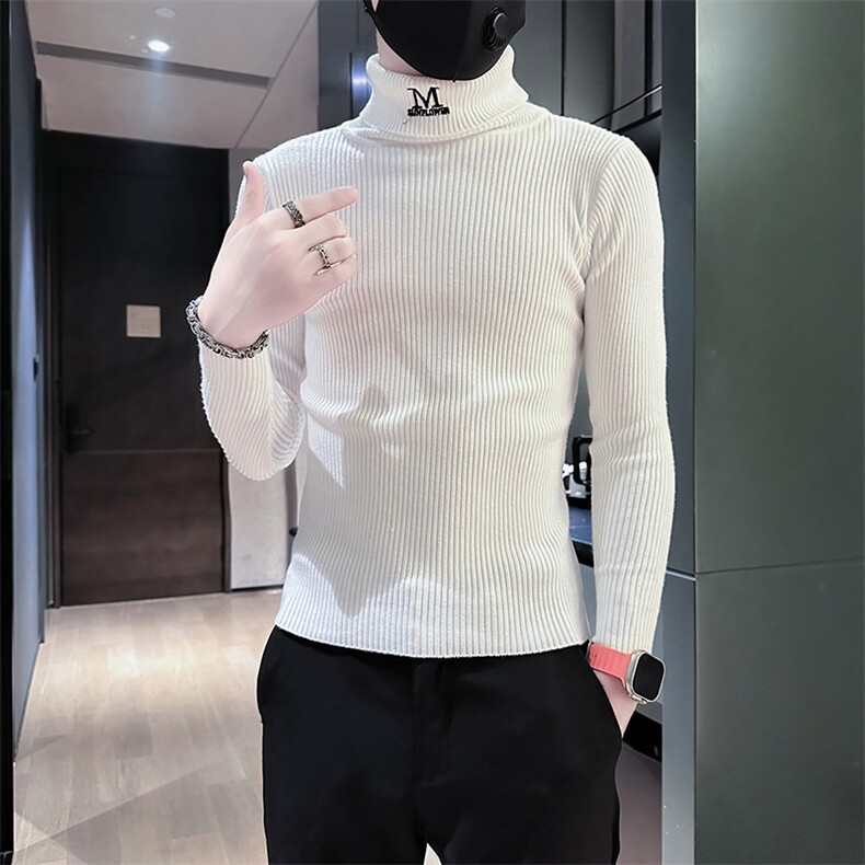 痞帅男士高领套头纯色打底毛衣社会小伙店主风301C-M54-特P38控58,男装T恤,星座301C（原B323）