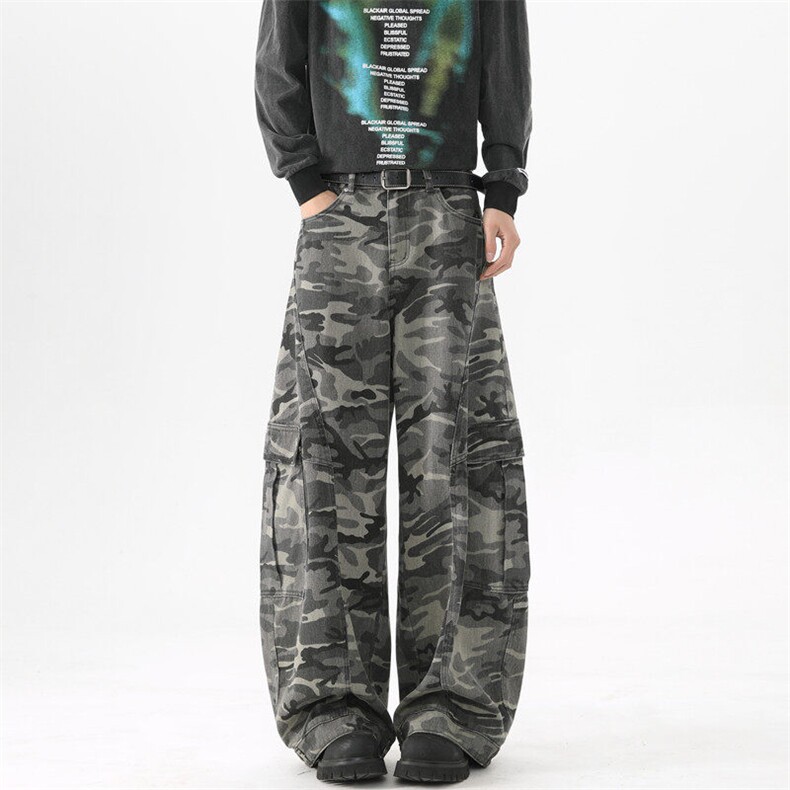 美式复古迷彩裤子男春秋季潮牌高街痞帅直筒休闲宽松拼接工装长裤,男装牛仔裤,星座1218（原611-3）