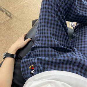 格子女款长裤棉纱大码宽松薄款可爱可外穿遛弯裤家居裤 KW110图片