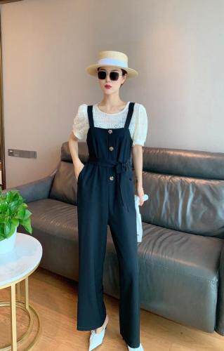 夏季新款韩版蕾丝清凉甜美背带裤，女装，水锦红