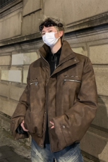405A美式复古个性金属设计短款皮衣棉服MY24916-特批108控178，男装皮衣，星座405A