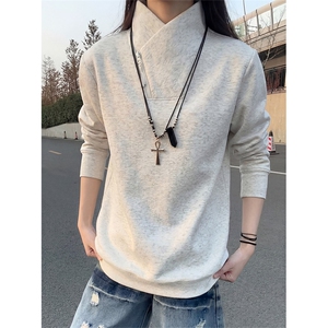 春季立领斜半拉链卫衣宽松长袖打底衫男女 C64170-TP30不图片