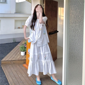 法式浪漫白色刺绣衬衣半身裙套装女夏季2025新款温柔风洋气两件套图片