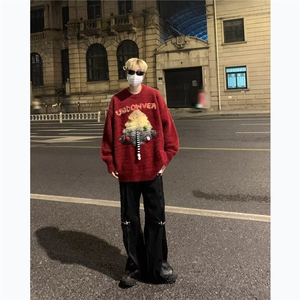 1506-1/MY921/P44新年红色毛衣男女本命年新款宽松套头圣诞元素针图片
