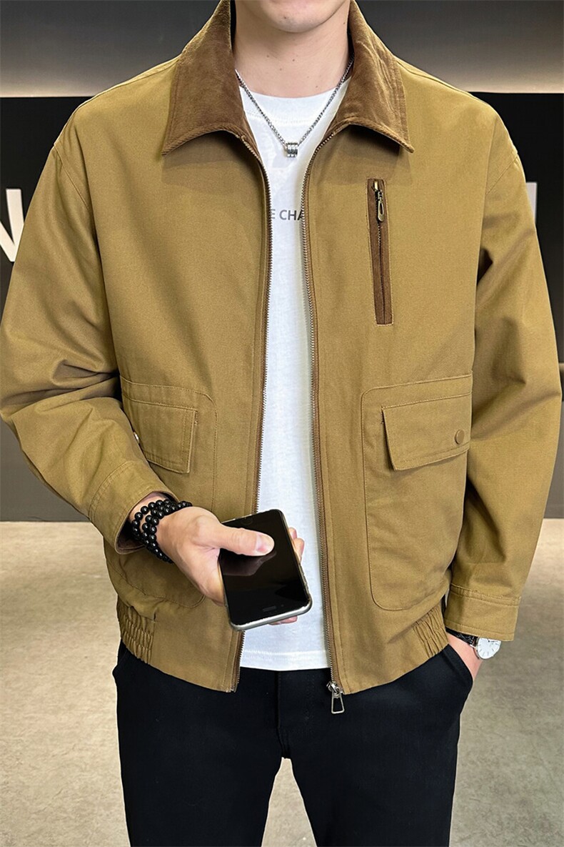 休闲纯色长袖上衣男休闲百搭夹克翻领纯棉外套A329-JK2503-P115,男装夹克,电商A329
