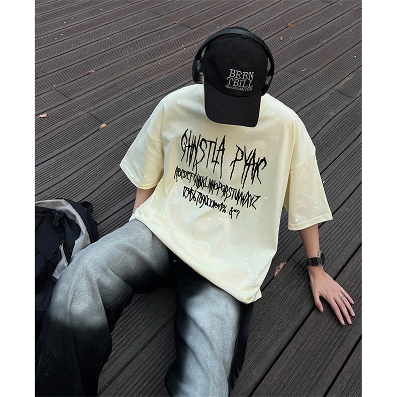量大优供抖音视频支持得物配合二开美式满天星亮片短袖T恤MTX155,男装T恤,电商A486