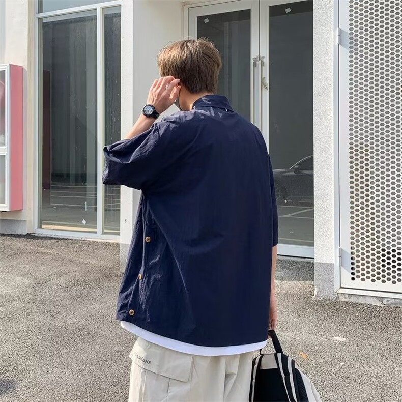 青春流行ins原宿时尚潮日系标准夏季衬衫潮流纯色慵懒五分袖男,男装T恤,星座716-4