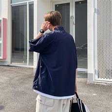 青春流行ins原宿时尚潮日系标准夏季衬衫潮流纯色慵懒五分袖男，男装T恤，星座716-4