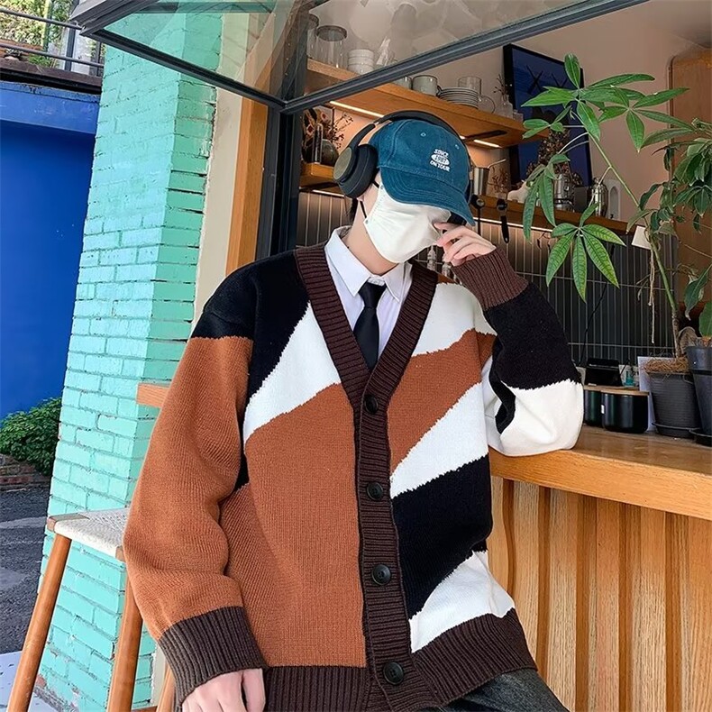 秋冬季开衫毛衣男士潮流拼色针织外套青少年潮牌帅气Z7028-P50,男装针织衫/毛衣,星座1109-3