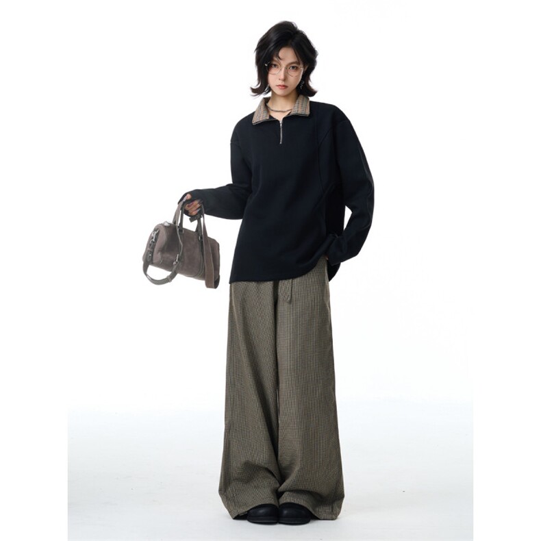 网图现货格子拼接翻领polo衫男秋季宽松休闲长袖卫衣特P38,男装Polo衫,电商C306-1