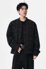 XF2623/P75春装小香风西服男短款夹克格子新中式西装痞帅立领外套，男装夹克，电商A141