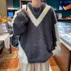 情侣款星星条纹毛衣秋冬季复古宽松休闲美式针织衫套头上衣男，男装针织衫/毛衣，星座716-2